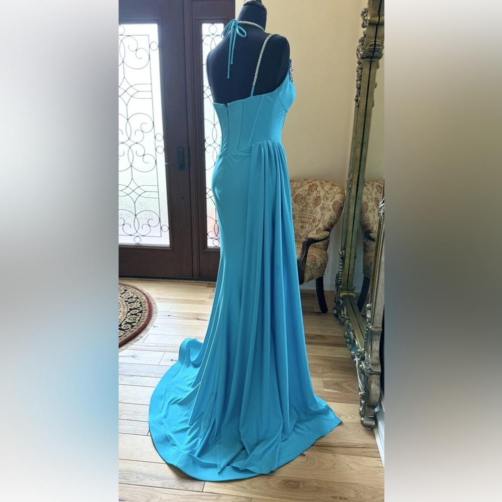 Portia and Scarlett Turquoise Blue Maxi Formal Evening Fitted Gown Size 4 - Picture 14 of 16